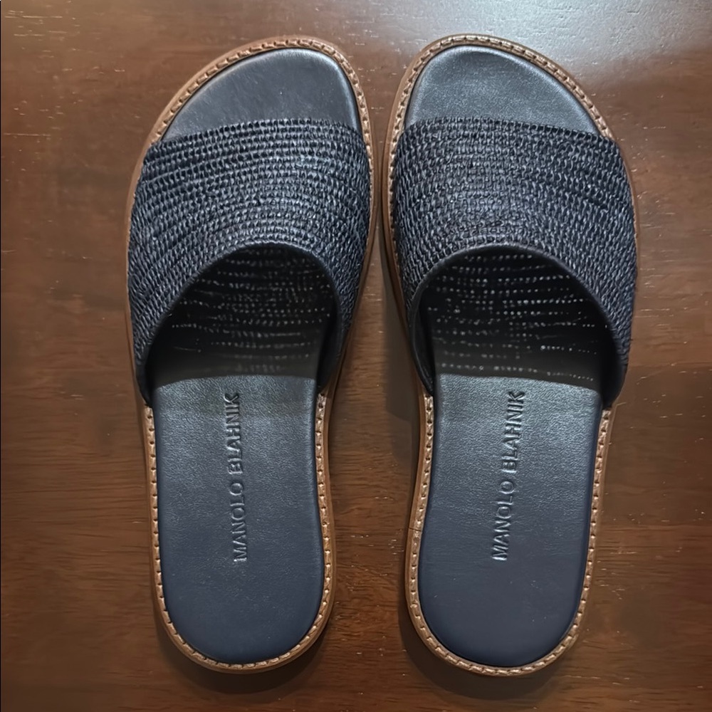 Manolo Blahnik Navy Slide Sandals